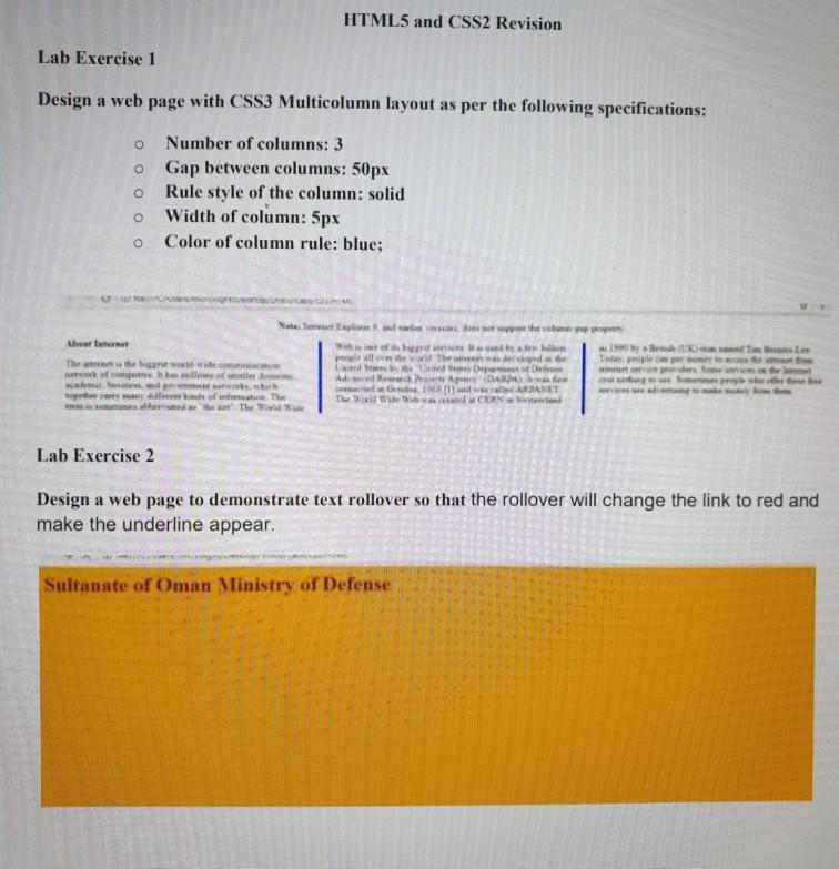 Solved HTML5 and CSS2 Revision Lab Exercise 1 Design a web | Chegg.com