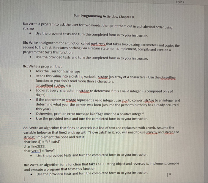 Styles Pair Programming Activities, Chapter 8 8a: | Chegg.com