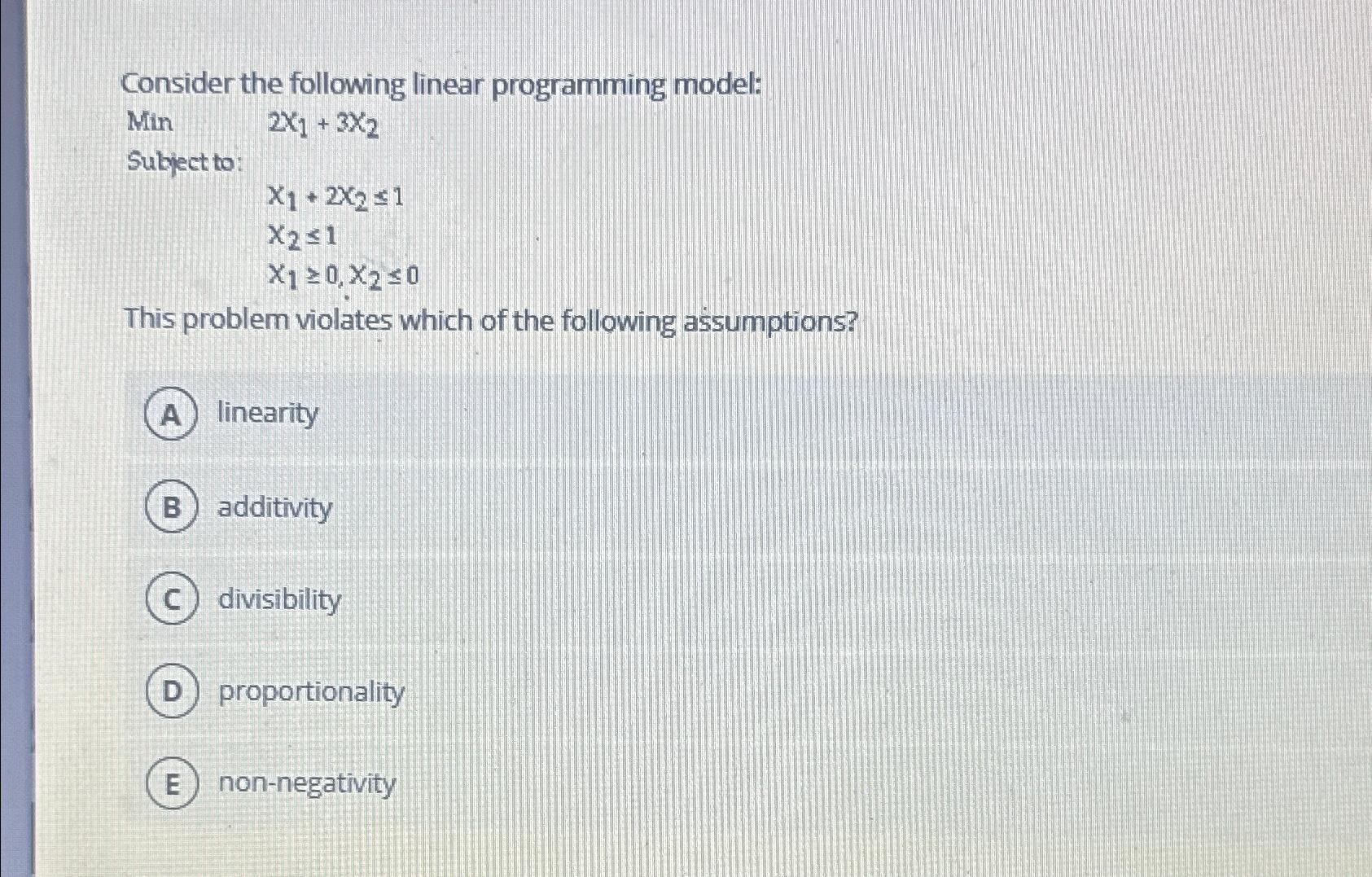 Solved Consider The Following Linear Programming Model: ﻿Min | Chegg.com