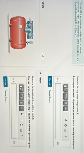 Solved The tank of the air compressor is subjected to an | Chegg.com