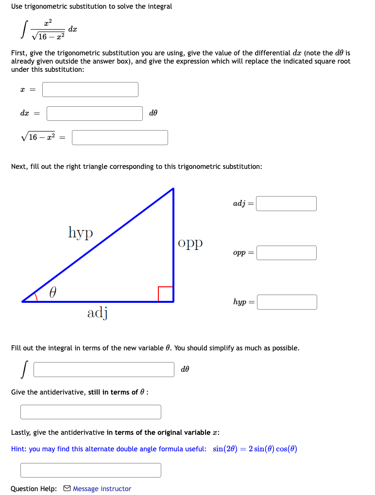 Solved Use trigonometric substitution to solve the | Chegg.com