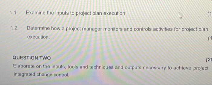 Solved 1.1 Examine the inputs to project plan execution. 1.2 | Chegg.com