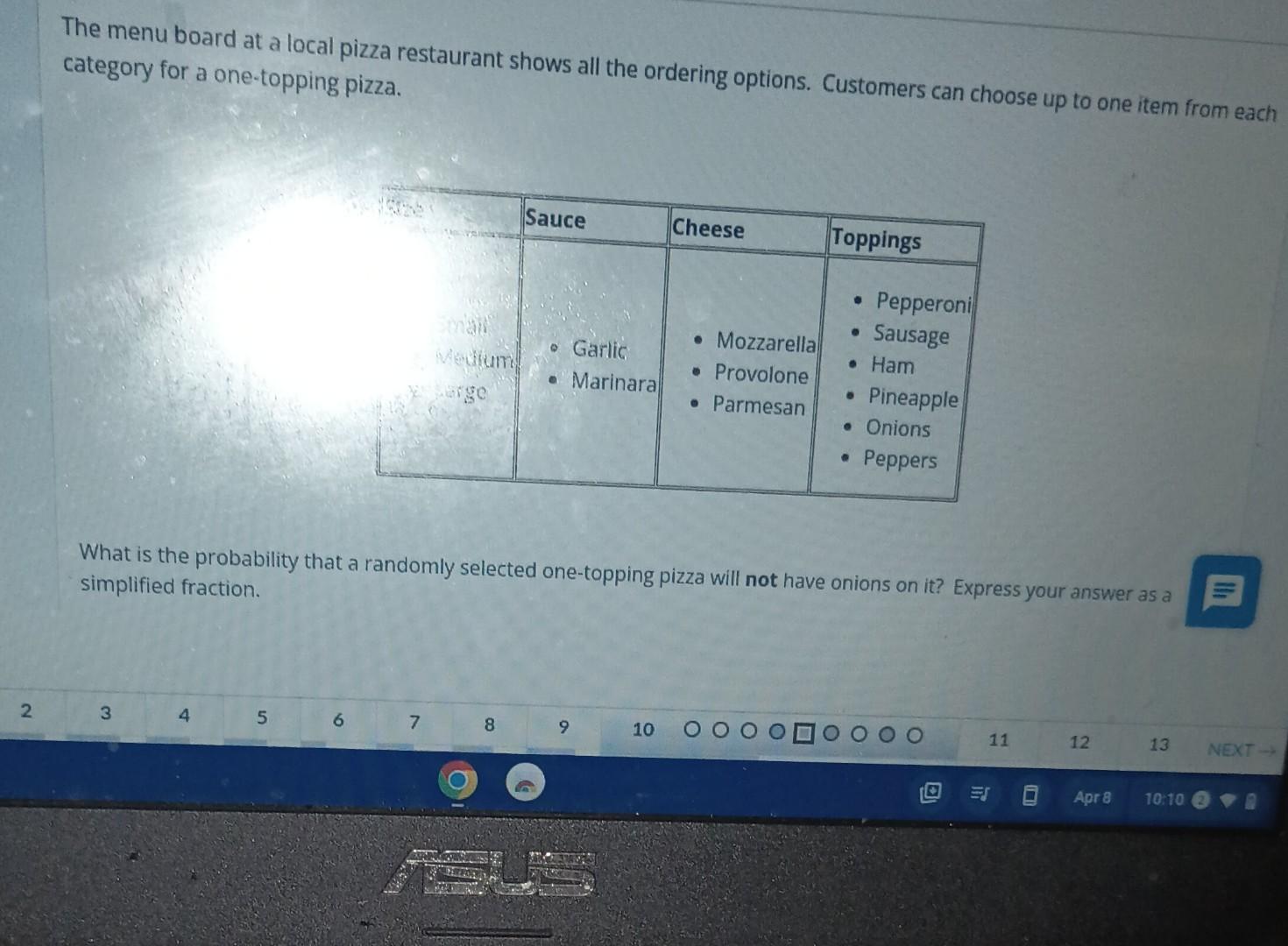 The menu board at a local pizza restaurant shows all the ordering options. Customers can choose up to one item from each cate