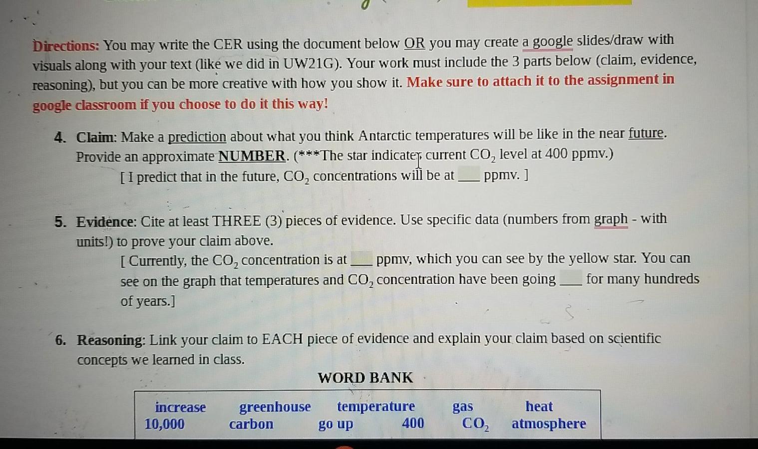 Directions: You may write the CER using the document  Chegg.com