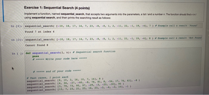 Solved Exercise 1: Sequential Search (4 points) Implement a | Chegg.com