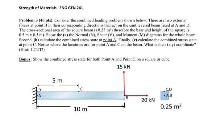 Solved Strength of Materials-ENG GEN 241 Problem 1 [30 pts). | Chegg.com