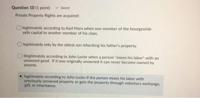 Solved Saved Question 10 (1 Point) Private Property Rights | Chegg.com