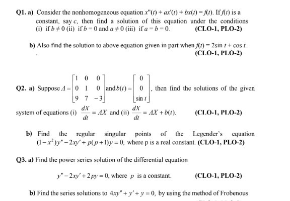 Solved Q1 A Consider The Nonhomogeneous Equation X Chegg Com