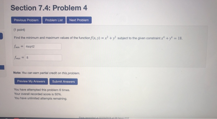 Solved Section 7.4: Problem 3 Previous Problem Problem List | Chegg.com