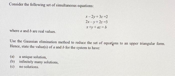 Solved Consider The Following Set Of Simultaneous Equations Chegg Com