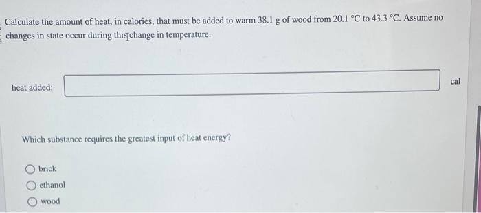 Solved The table lists the specific heat values for brick, | Chegg.com