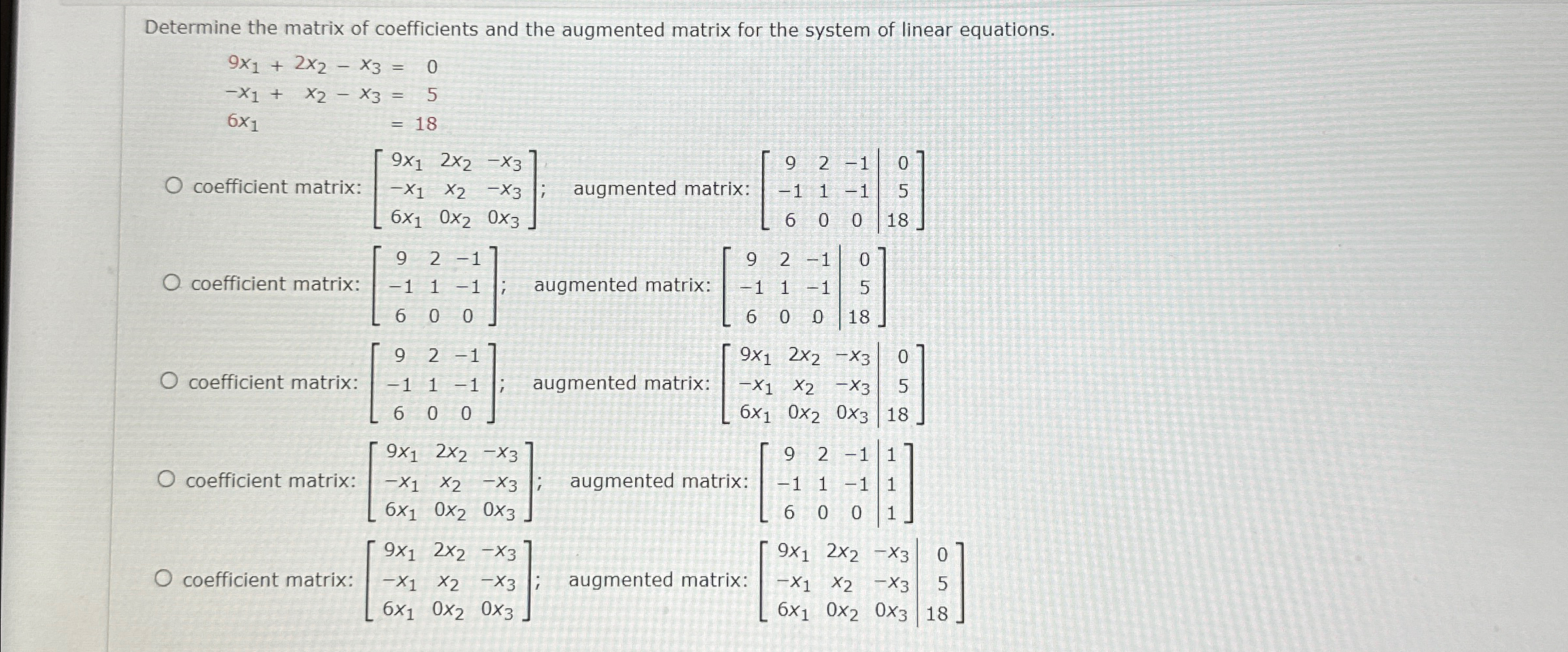 Solved Determine the matrix of coefficients and the | Chegg.com