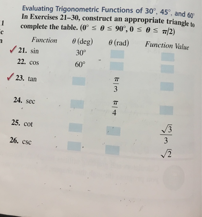 Find The Trigonometric Function Of 30 Degree