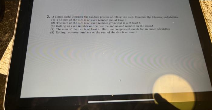Solved (1) The sum of the dicet is an even mamber amel at | Chegg.com