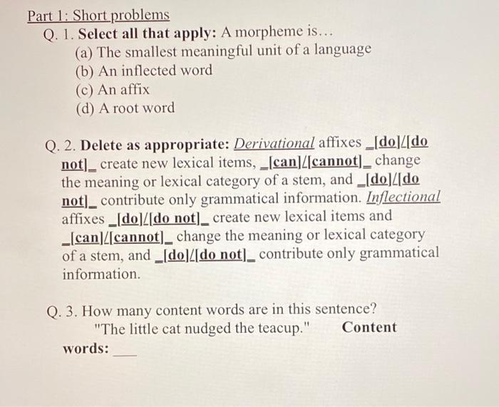Part 1: Short problems Q. 1. Select all that apply: A | Chegg.com