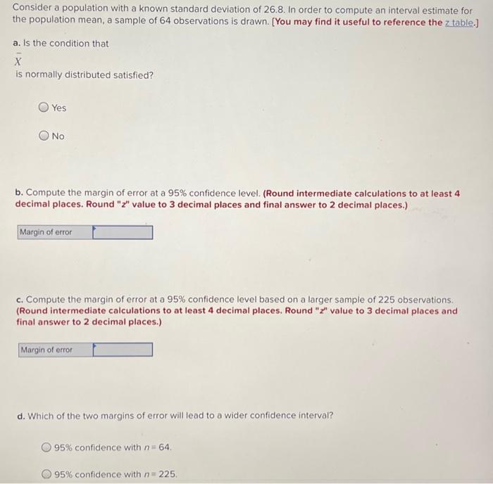Solved Consider a population with a known standard deviation | Chegg.com