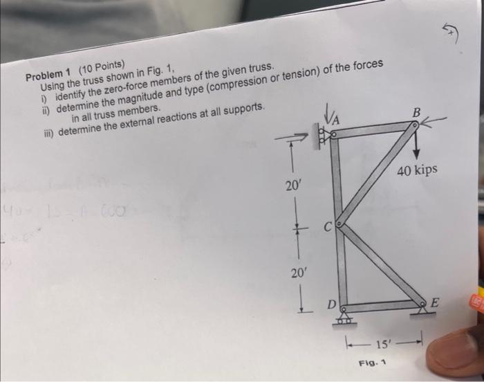 Solved Problem 1 (10 Points) Using the truss shown in Fig. | Chegg.com