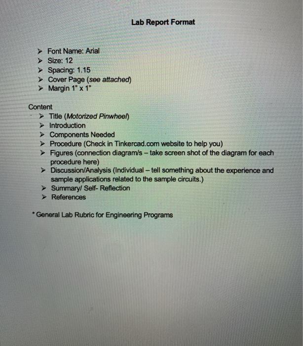 Lab Report Format Font Name: Arial > Size: 12 | Chegg.com