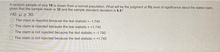 Solved A random sample of size 18 is drawn from a normal | Chegg.com