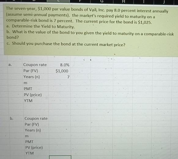 Vail Values Solved The seven-year, $1,000 par value bonds of Vail; Inc. | Chegg.com
