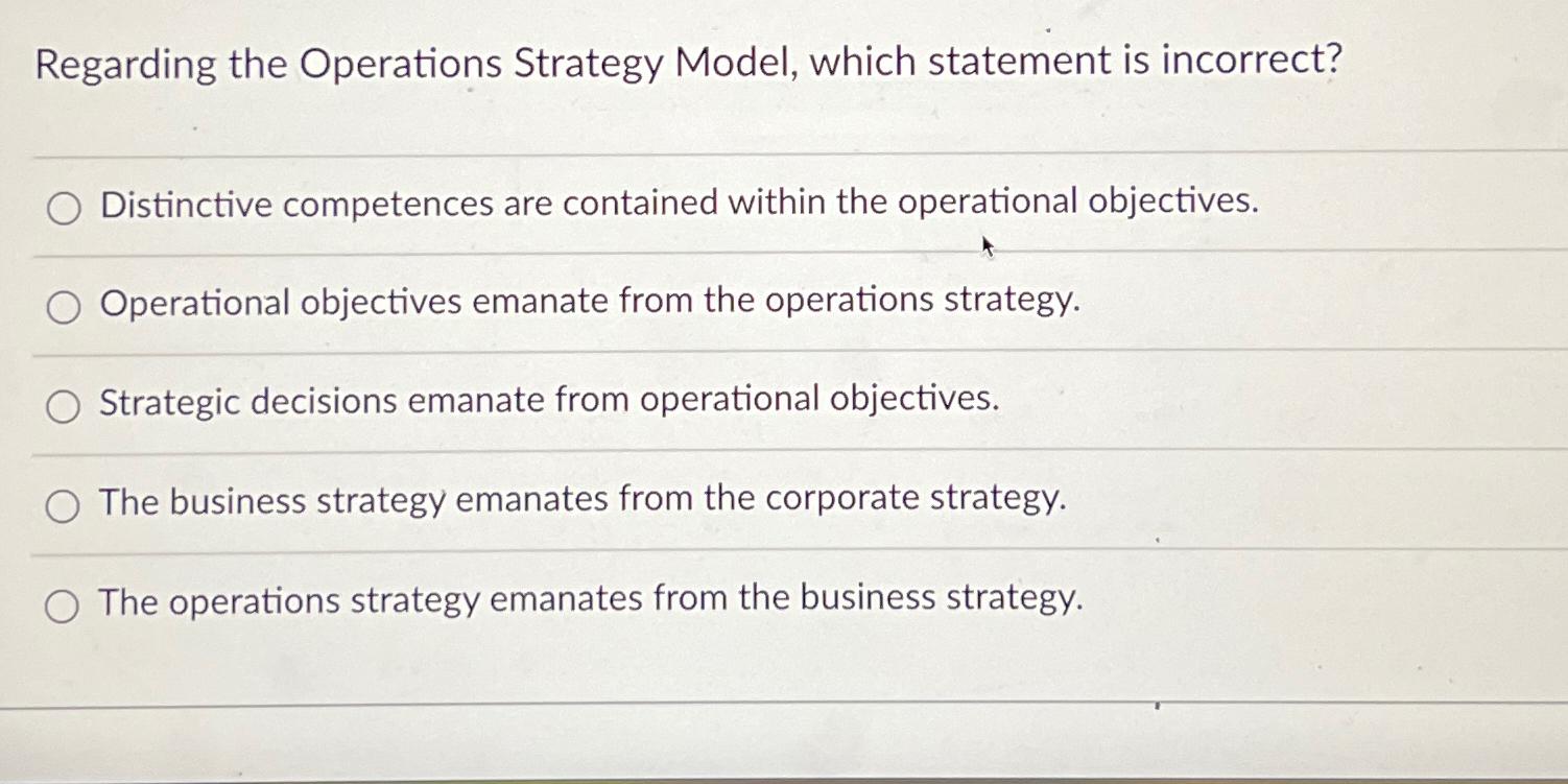 Solved Regarding The Operations Strategy Model, Which | Chegg.com