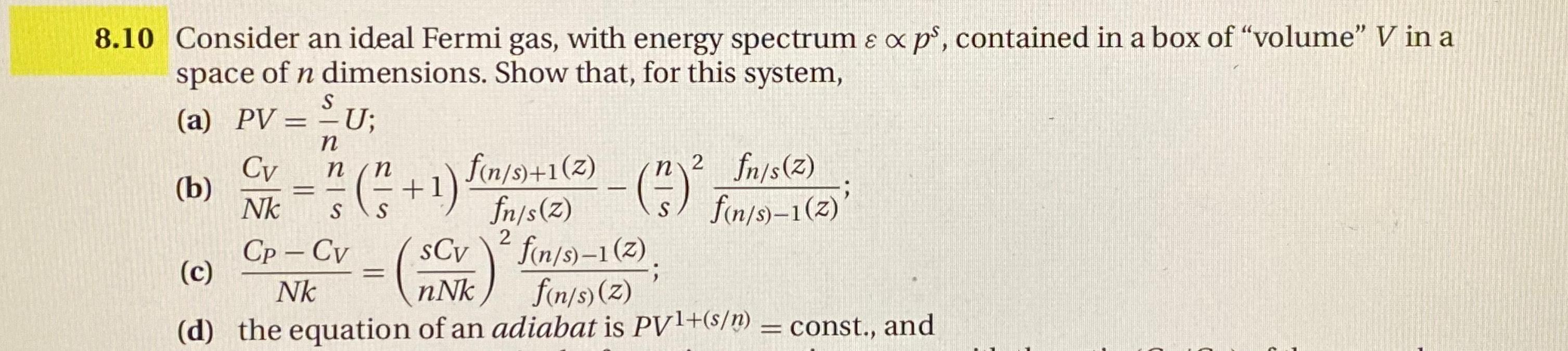 Solved 8.10 ﻿Consider an ideal Fermi gas, with energy | Chegg.com