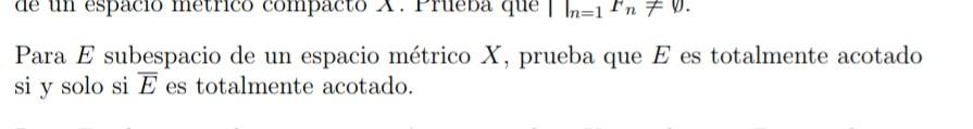 Para \( E \) subespacio de un espacio métrico \( X \), prueba que \( E \) es totalmente acotado si y solo si \( \bar{E} \) es