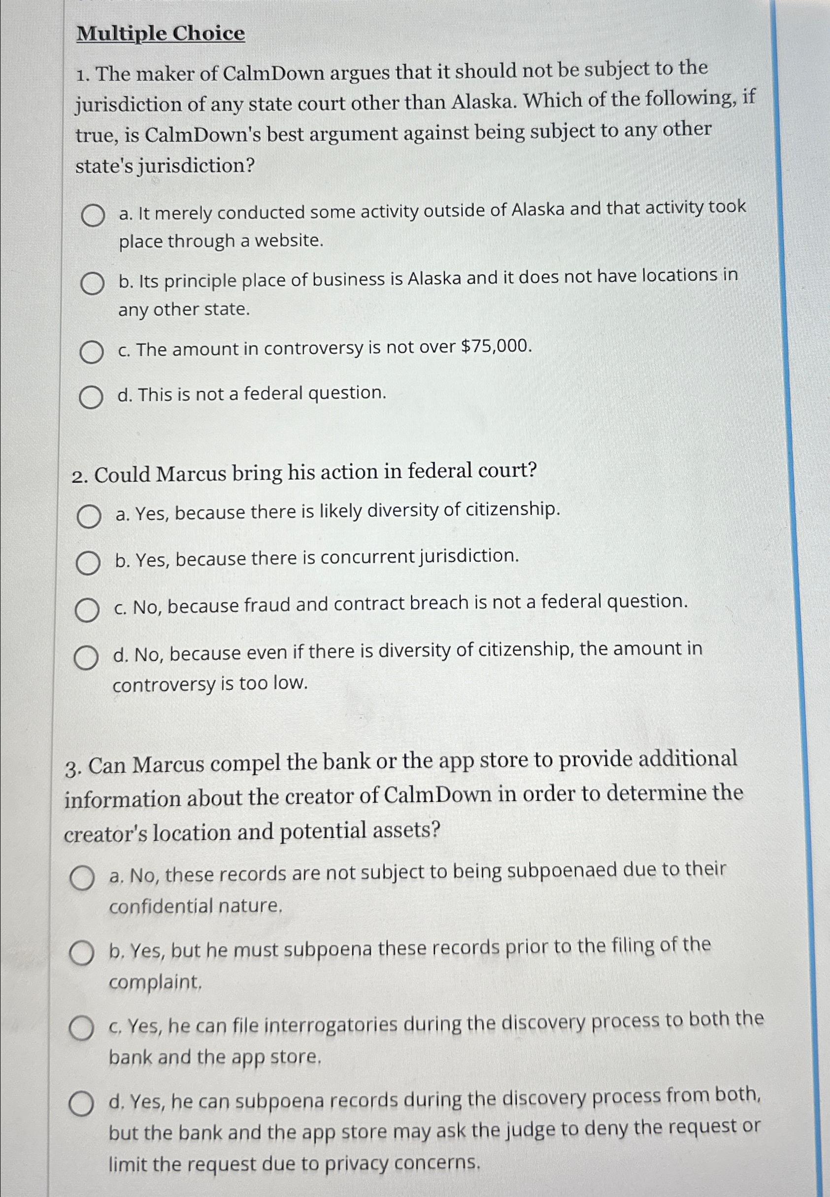 Solved Multiple ChoiceThe maker of CalmDown argues that it | Chegg.com