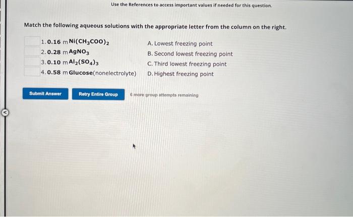 Solved Match The Following Aqueous Solutions With The | Chegg.com