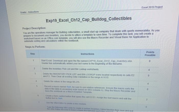 Excel 2019 Project Grader Instructions Chegg 