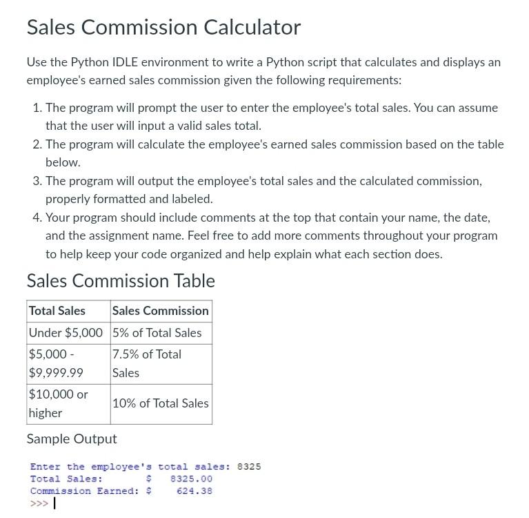 sales commission programming assignment python