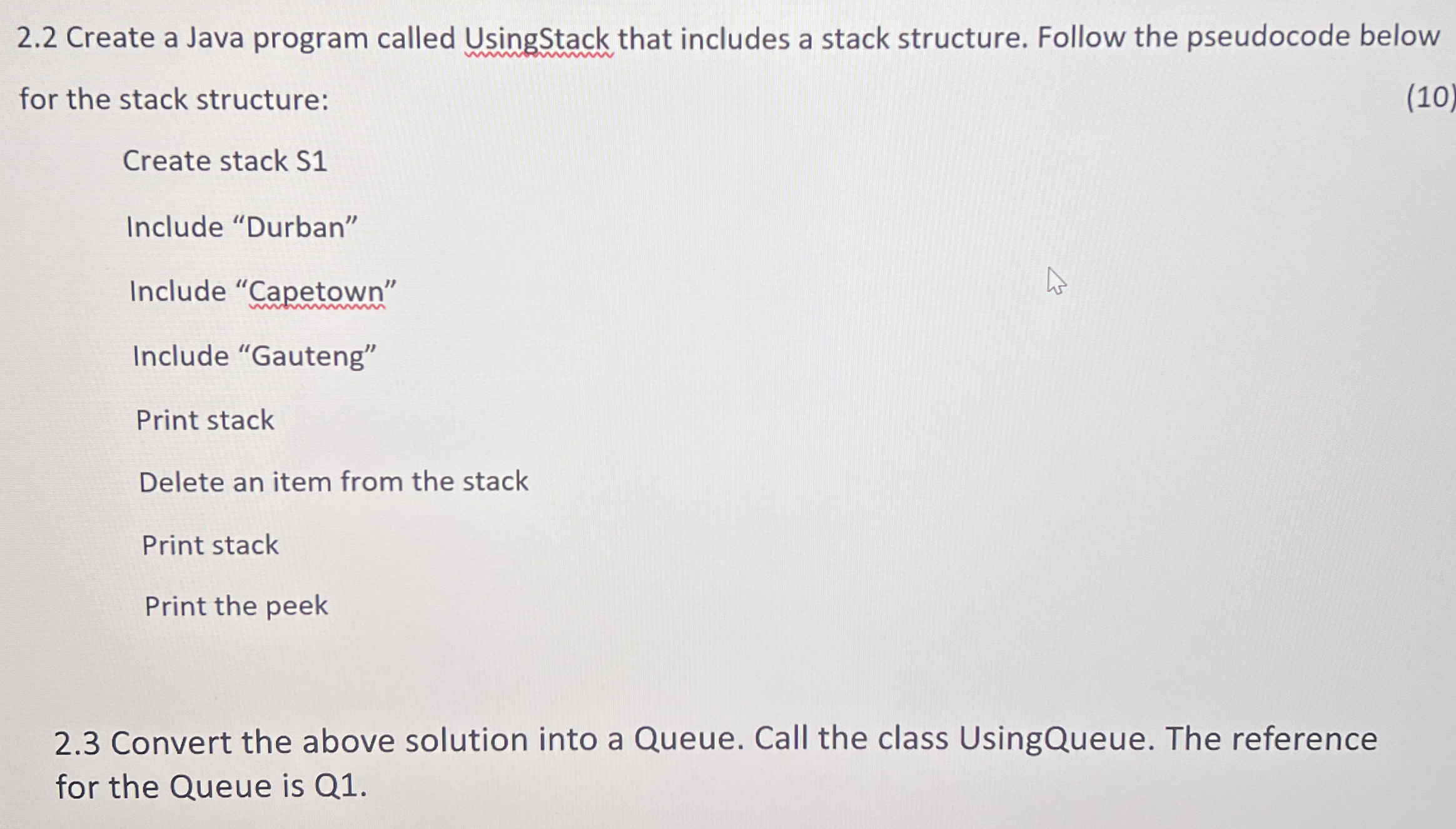 2.2 ﻿Create a Java program called UsingStack that