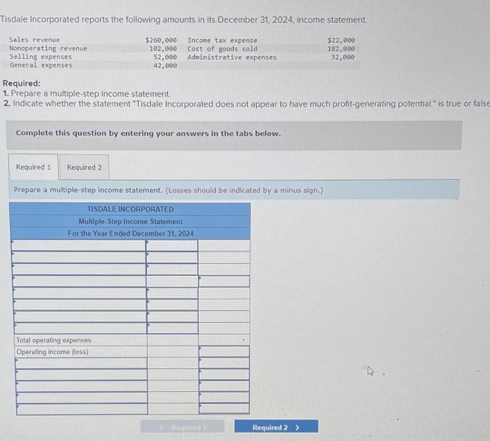 Solved Tisdale Incorporated reports the following amounts in | Chegg.com