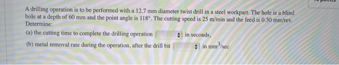 Solved A drilling operation is to be performed with a 12.7 | Chegg.com