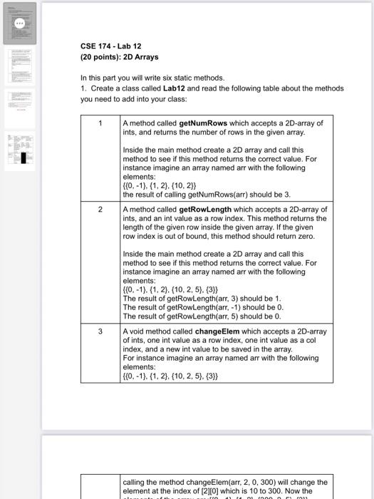 Solved CSE 174 - Lab 12 (20 points): 2D Arrays In this part | Chegg.com