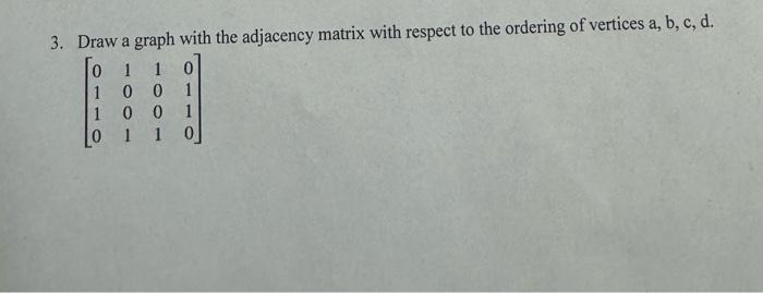 Solved 3. Draw a graph with the adjacency matrix with | Chegg.com