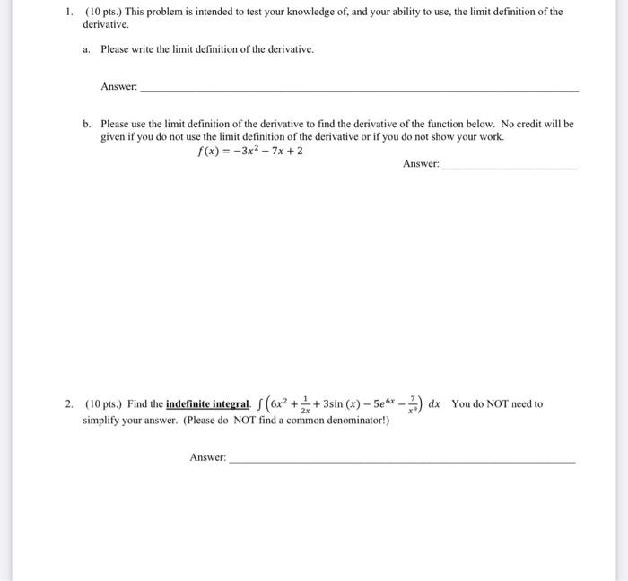Solved 1. (10 pts.) This problem is intended to test your | Chegg.com