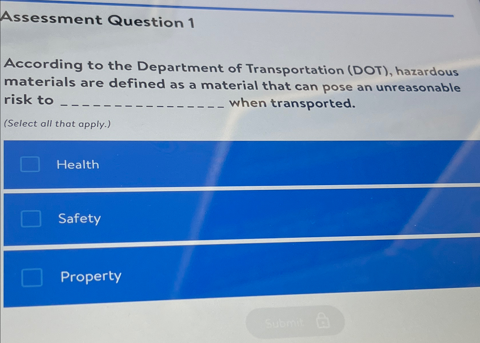 Solved Assessment Question 1According to the Department of | Chegg.com