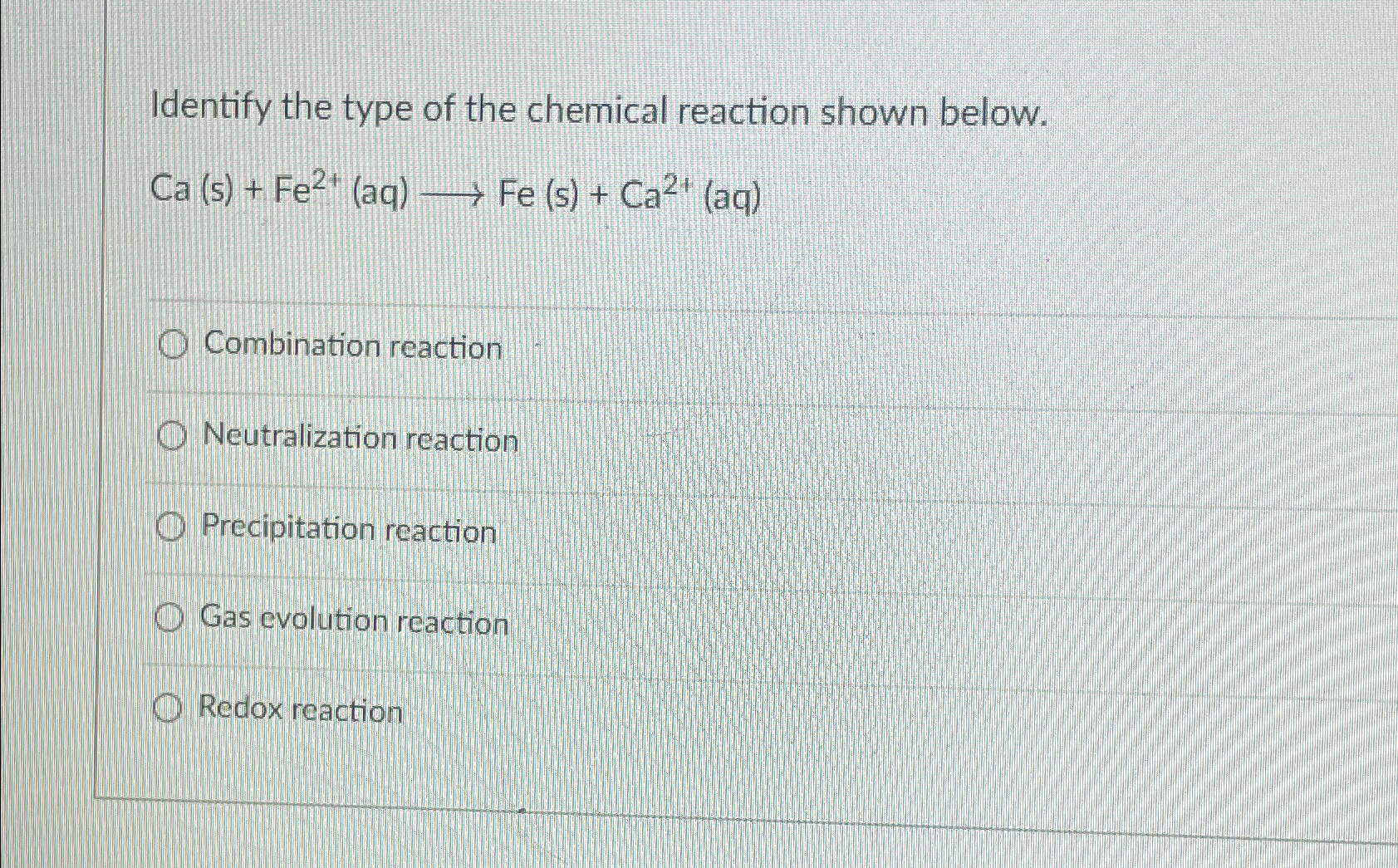 Solved Identify the type of the chemical reaction shown | Chegg.com