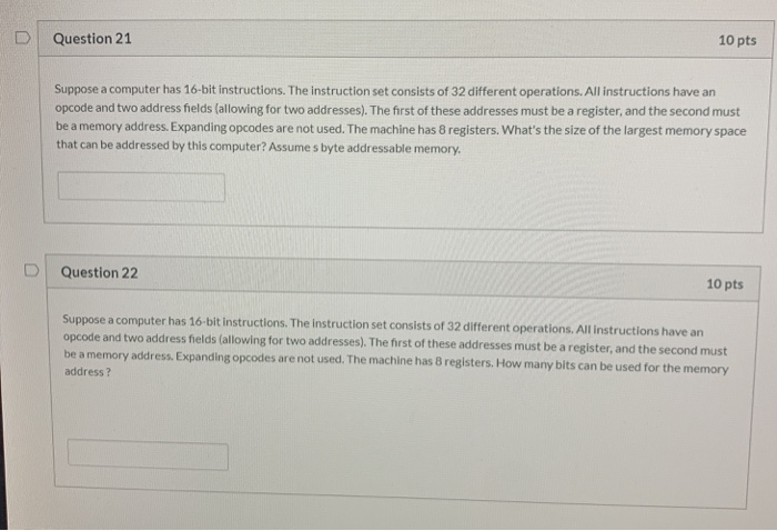 Solved Question 18 10 pts Given a computer using a | Chegg.com