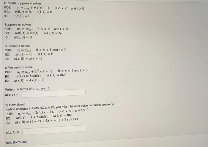 Solved 1 Point Suppose U Solves Pde V 0xx 12xx