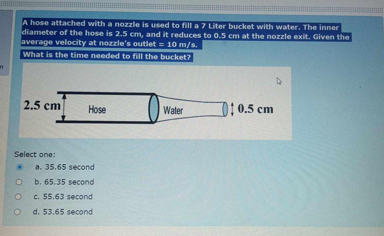 Solved A Hose Attached With A Nozzle Is Used To Fill A 7 | Chegg.com