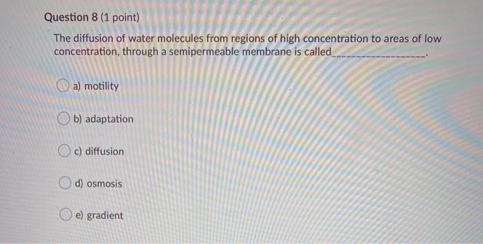 Solved Question 8 (1 Point) The Diffusion Of Water Molecules 