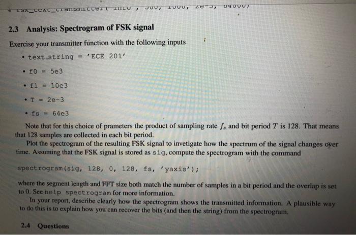 2.1 Assignment: implement a FSK modulator Write a | Chegg.com