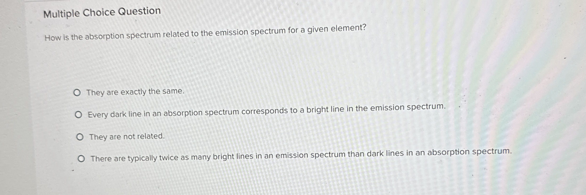 Solved Multiple Choice Questionhow Is The Absorption Chegg Com