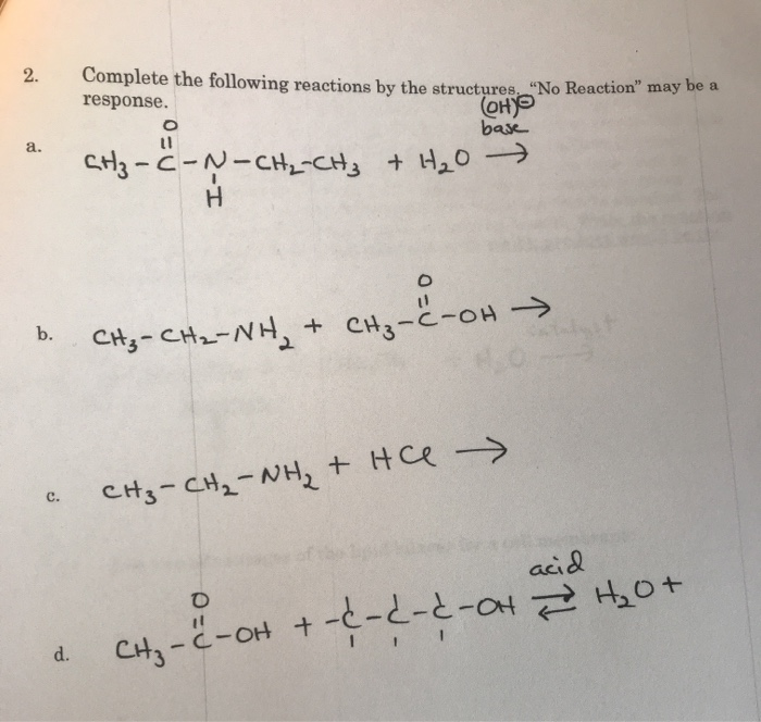 Solved 2. Complete the following reactions by the | Chegg.com