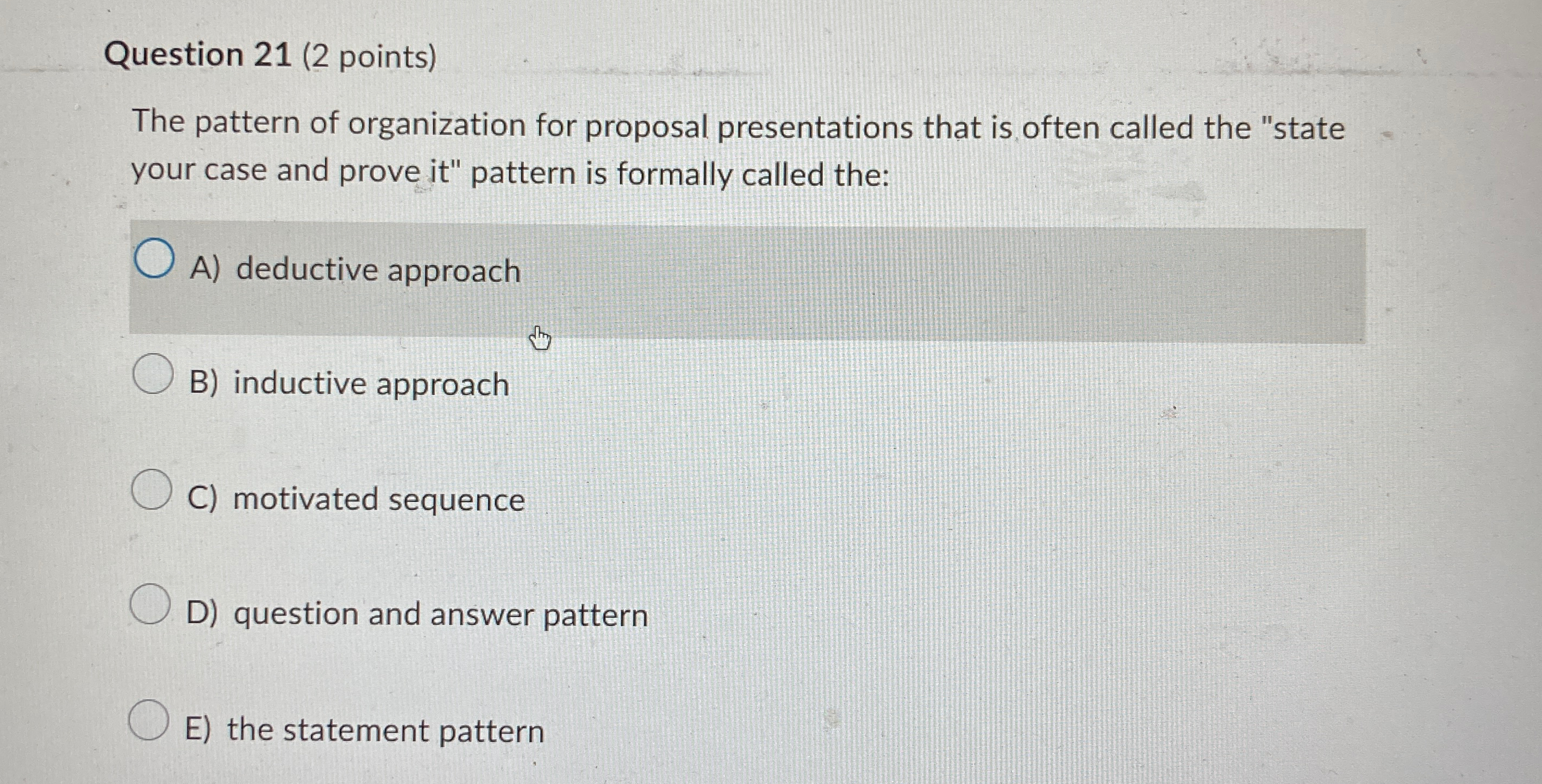Solved Question 21 (2 ﻿points)The pattern of organization | Chegg.com