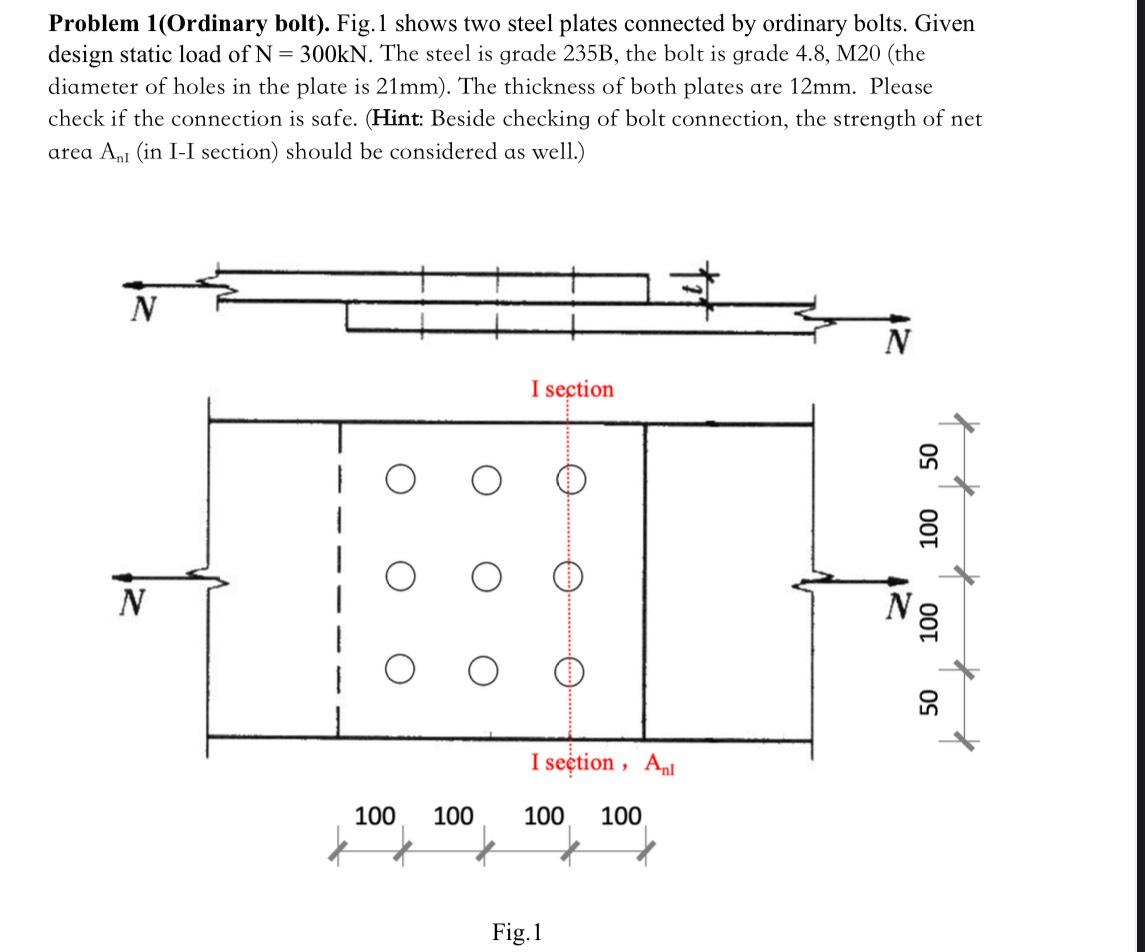 Solved Problem 1(Ordinary bolt). ﻿Fig.1 ﻿shows two steel | Chegg.com