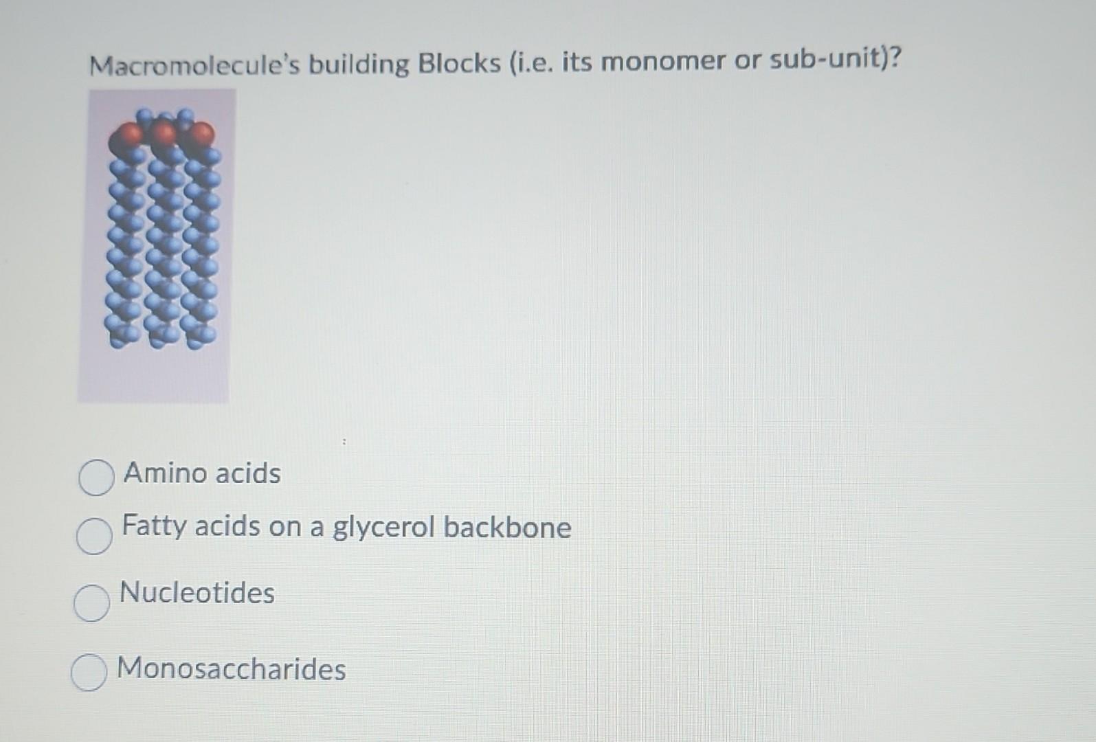 Solved Macromolecule's building Blocks (i.e. its monomer or