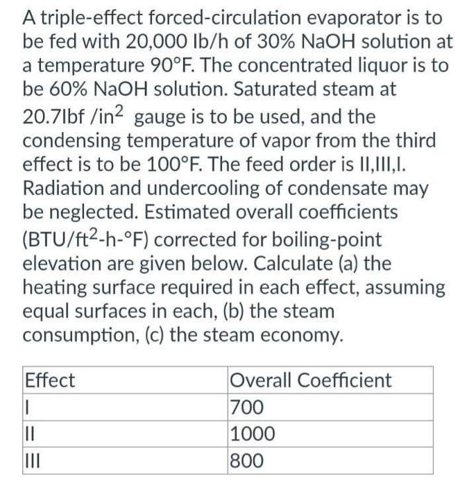 Solved A triple-effect forced-circulation evaporator is to | Chegg.com